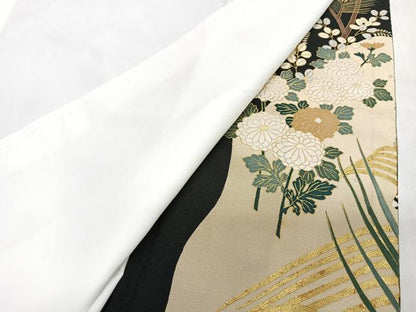 平和屋着物■豪華黒留袖　駒刺繍　地紙立波花文　暈し染め　金彩　正絹　逸品　CABN2143xe