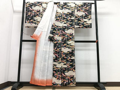 平和屋着物■上質な小紋　絞り　松竹梅　黒地　正絹　逸品　CABN2147xe