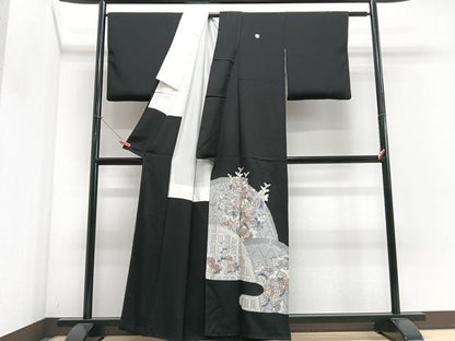 平和屋着物■豪華黒留袖　刺繍　草花文　金銀糸　正絹　逸品　CABN2159xe