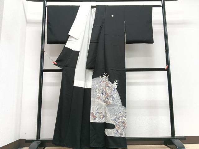 平和屋着物■豪華黒留袖　刺繍　草花文　金銀糸　正絹　逸品　CABN2159xe