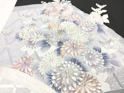 平和屋着物■豪華黒留袖　刺繍　草花文　金銀糸　正絹　逸品　CABN2159xe