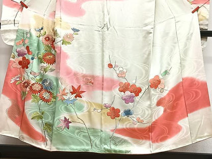 平和屋着物■豪華振袖　駒刺繍　流水枝花文　暈し染め　正絹　逸品　CABN2166xe