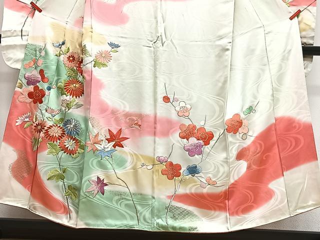 平和屋着物■豪華振袖　駒刺繍　流水枝花文　暈し染め　正絹　逸品　CABN2166xe