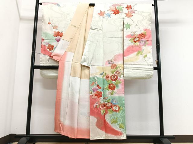 平和屋着物■豪華振袖　駒刺繍　流水枝花文　暈し染め　正絹　逸品　CABN2166xe