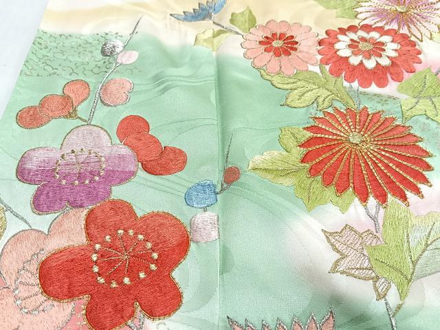 平和屋着物■豪華振袖　駒刺繍　流水枝花文　暈し染め　正絹　逸品　CABN2166xe