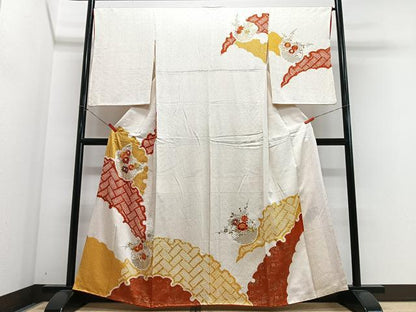 平和屋着物■訪問着　駒刺繍　絞り　雪輪草花文　金彩　正絹　逸品　CABN2167xe