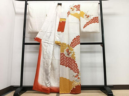 平和屋着物■訪問着　駒刺繍　絞り　雪輪草花文　金彩　正絹　逸品　CABN2167xe