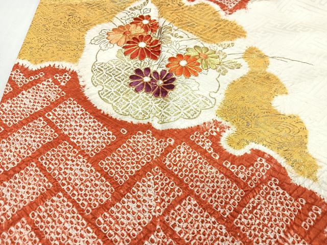 平和屋着物■訪問着　駒刺繍　絞り　雪輪草花文　金彩　正絹　逸品　CABN2167xe