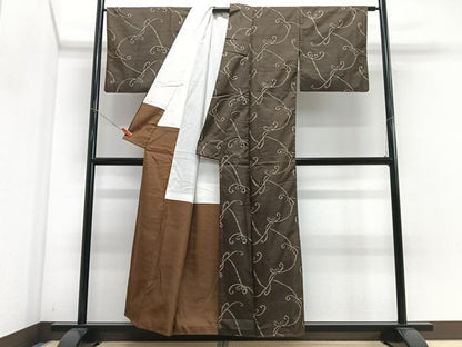 平和屋着物■上質な紬　草花文　正絹　逸品　CABN2169xe