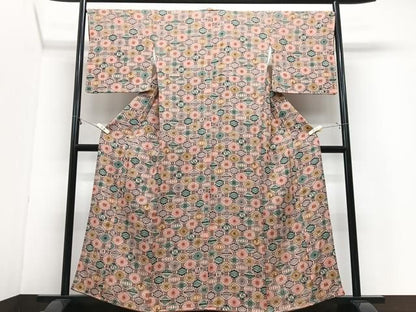 平和屋着物■上質な小紋　型染め　幾何学文様　鬼しぼ縮緬　正絹　逸品　CABN2210xe