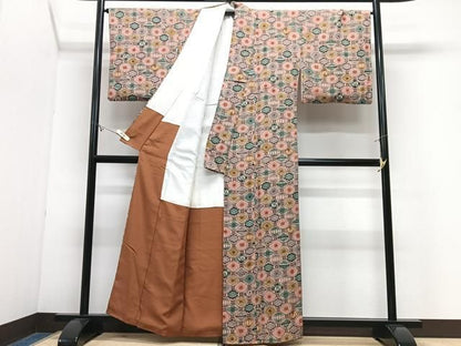 平和屋着物■上質な小紋　型染め　幾何学文様　鬼しぼ縮緬　正絹　逸品　CABN2210xe