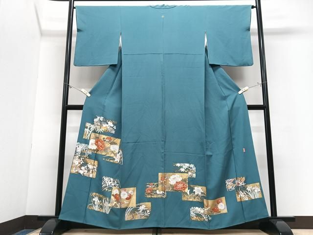 平和屋着物■豪華色留袖　作家物　駒刺繍　色紙草花文　金彩　正絹　逸品　CABN2214xe
