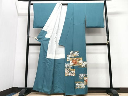 平和屋着物■豪華色留袖　作家物　駒刺繍　色紙草花文　金彩　正絹　逸品　CABN2214xe