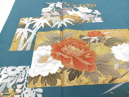 平和屋着物■豪華色留袖　作家物　駒刺繍　色紙草花文　金彩　正絹　逸品　CABN2214xe