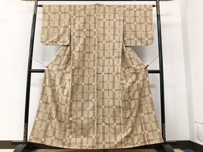 平和屋着物■上質な紬　格子柄　三越扱い　正絹　逸品　CABN2216xe