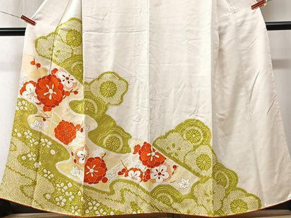 平和屋着物■訪問着　駒刺繍　絞り　流水花文　金彩　正絹　逸品　CABN2229xe