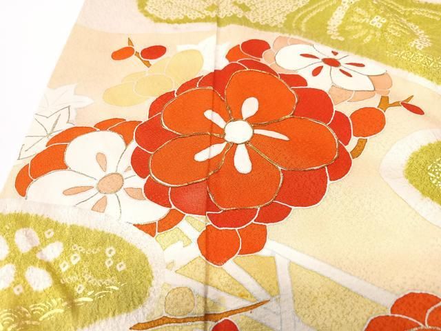 平和屋着物■訪問着　駒刺繍　絞り　流水花文　金彩　正絹　逸品　CABN2229xe
