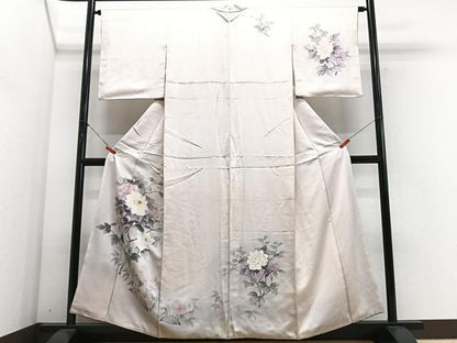 平和屋着物■訪問着　手描き　刺繍　枝花文　金彩　正絹　逸品　CABN2275xe