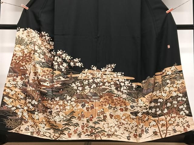 平和屋着物■豪華黒留袖　作家物　童子渡り橋風景文　金彩　正絹　逸品　CABN2292xe