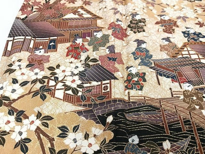 平和屋着物■豪華黒留袖　作家物　童子渡り橋風景文　金彩　正絹　逸品　CABN2292xe