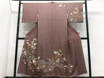 平和屋着物■訪問着　絞り　枝花文　金彩　正絹　逸品　CABN2294xe