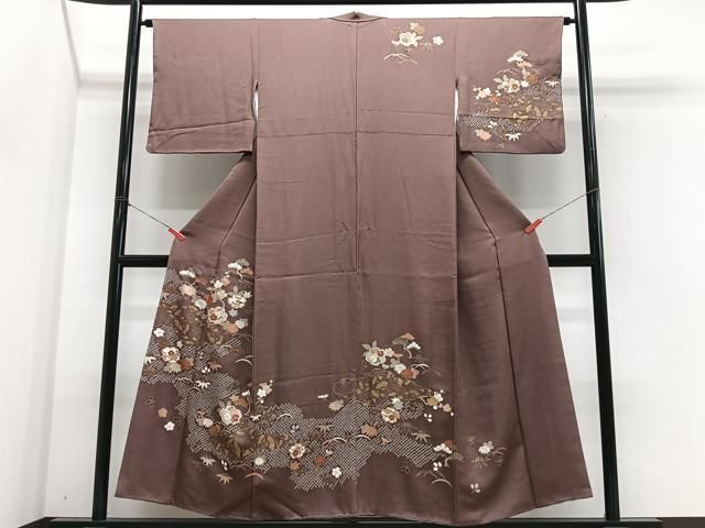 平和屋着物■訪問着　絞り　枝花文　金彩　正絹　逸品　CABN2294xe