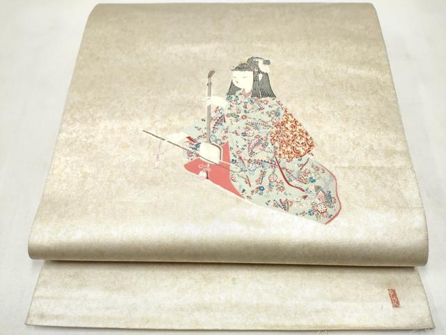 平和屋着物●加賀友禅の巨匠　初代　由水十久　西陣　長嶋成織物　ながしま帯　太鼓柄袋帯　童子遊び　瀞銀錦　正絹　逸品　CABN2401hy