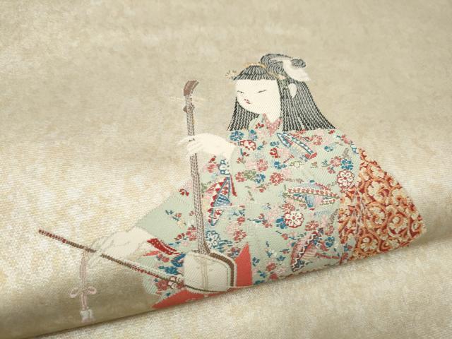 平和屋着物●加賀友禅の巨匠　初代　由水十久　西陣　長嶋成織物　ながしま帯　太鼓柄袋帯　童子遊び　瀞銀錦　正絹　逸品　CABN2401hy