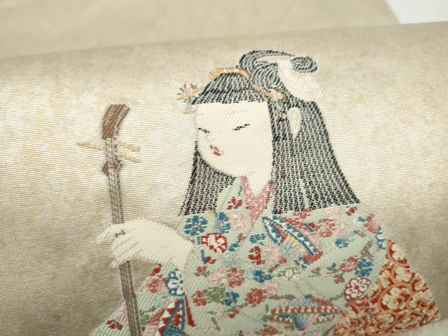 平和屋着物●加賀友禅の巨匠　初代　由水十久　西陣　長嶋成織物　ながしま帯　太鼓柄袋帯　童子遊び　瀞銀錦　正絹　逸品　CABN2401hy