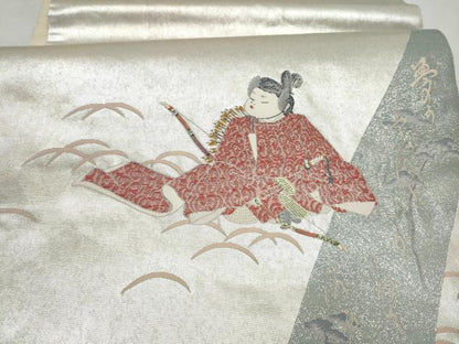 平和屋着物●加賀友禅の巨匠　初代　由水十久　西陣　長嶋成織物　ながしま帯　太鼓柄袋帯　童子遊び　瀞銀錦　正絹　逸品　CABN2403hy