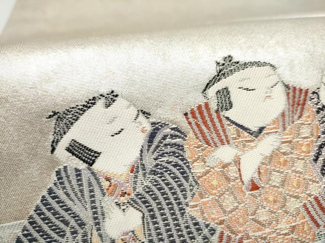 平和屋着物●加賀友禅の巨匠　初代　由水十久　太鼓柄袋帯　城下町　銀糸　正絹　逸品　CABN2404hy