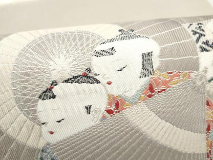 平和屋着物●加賀友禅の巨匠　初代　由水十久　西陣　長嶋成織物　ながしま帯　太鼓柄袋帯　童子遊び　瀞銀錦　正絹　逸品　CABN2406hy
