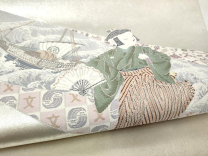 平和屋着物●加賀友禅の巨匠　初代　由水十久　西陣　長嶋成織物　ながしま帯　太鼓柄袋帯　紀の国　正絹　逸品　未使用　CABN2407hy