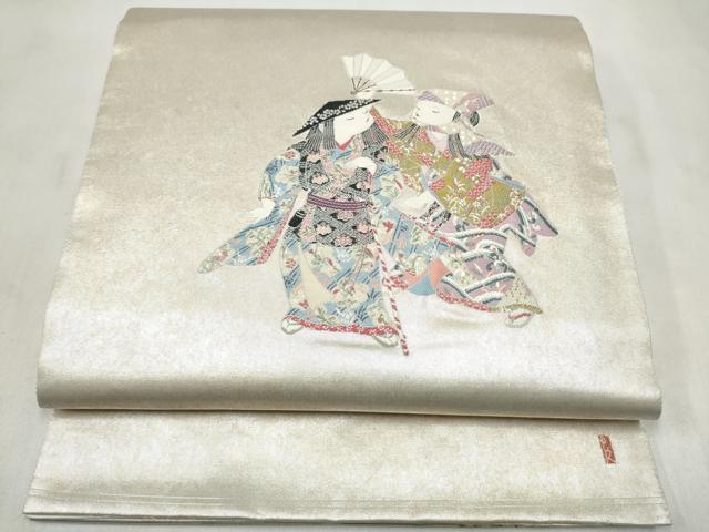 平和屋着物●加賀友禅の巨匠　初代　由水十久　西陣　長嶋成織物　ながしま帯　太鼓柄袋帯　阿国　瀞銀錦　正絹　逸品　CABN2408hy
