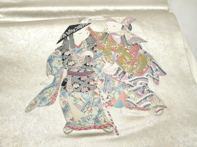 平和屋着物●加賀友禅の巨匠　初代　由水十久　西陣　長嶋成織物　ながしま帯　太鼓柄袋帯　阿国　瀞銀錦　正絹　逸品　CABN2408hy