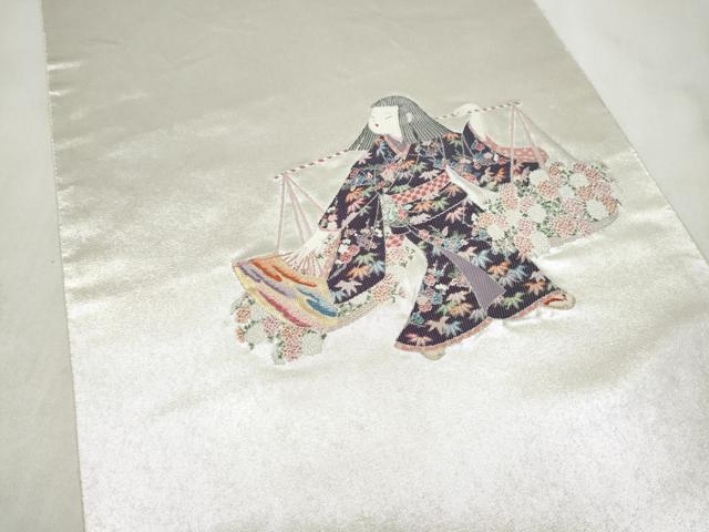 平和屋着物●加賀友禅の巨匠　初代　由水十久　西陣　長嶋成織物　ながしま帯　太鼓柄袋帯　花売り　瀞銀錦　正絹　逸品　CABN2409hy