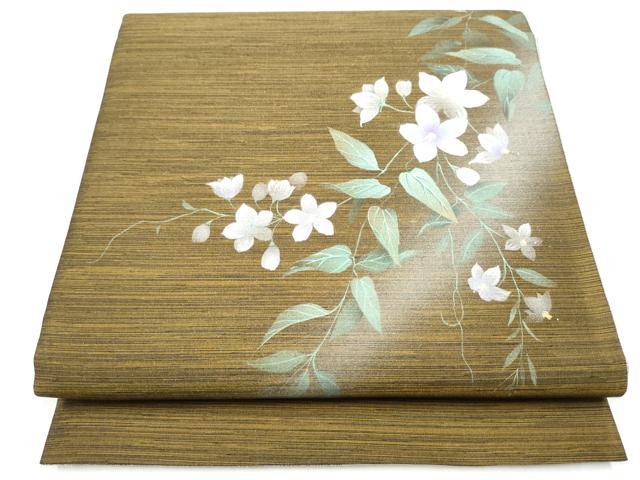 平和屋着物●夢琳派の世界　灘景翔　太鼓柄袋帯　紬地　蔦の花文　金彩　正絹　逸品　CABN2414hy