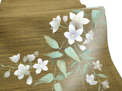 平和屋着物●夢琳派の世界　灘景翔　太鼓柄袋帯　紬地　蔦の花文　金彩　正絹　逸品　CABN2414hy