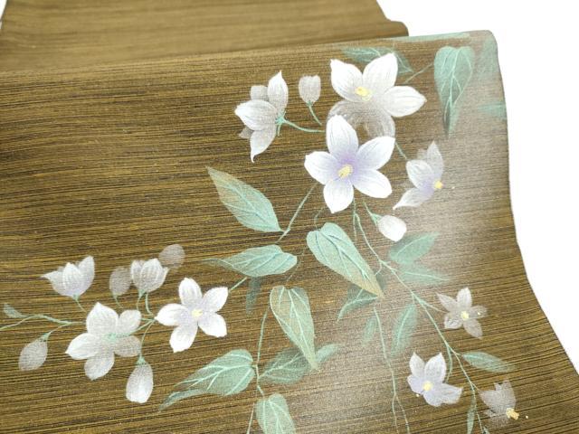 平和屋着物●夢琳派の世界　灘景翔　太鼓柄袋帯　紬地　蔦の花文　金彩　正絹　逸品　CABN2414hy