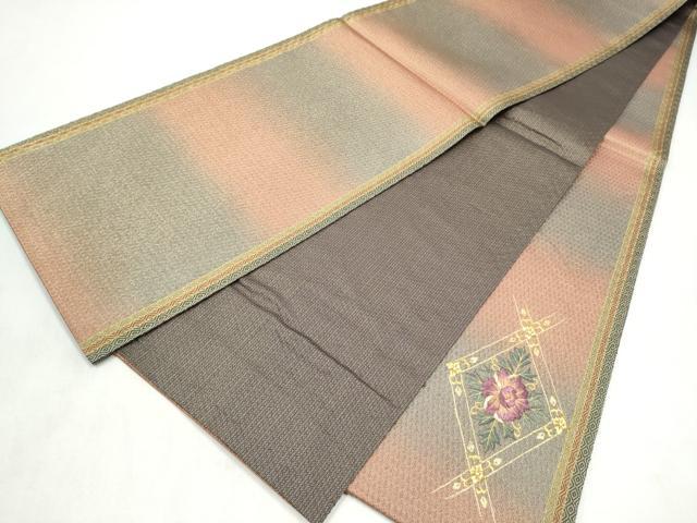 平和屋着物●ひなや工房　くむ・あむ・おる　伊豆蔵明彦　太鼓柄袋帯　総刺繍　菱花文　金糸　正絹　逸品　CABN2415hy