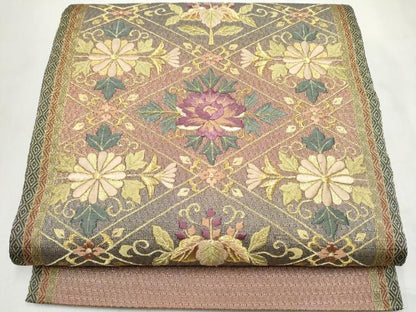 平和屋着物●ひなや工房　くむ・あむ・おる　伊豆蔵明彦　太鼓柄袋帯　総刺繍　菱花文　金糸　正絹　逸品　CABN2415hy