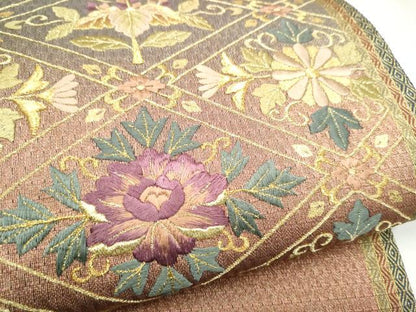 平和屋着物●ひなや工房　くむ・あむ・おる　伊豆蔵明彦　太鼓柄袋帯　総刺繍　菱花文　金糸　正絹　逸品　CABN2415hy