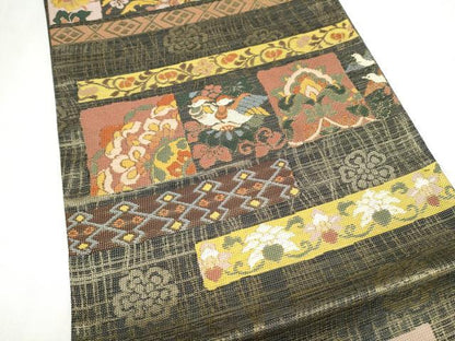 平和屋着物●西陣　六通柄袋帯　正倉院色紙　金糸　正絹　逸品　CABN2416hy