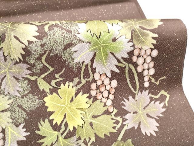 平和屋着物●太鼓柄袋帯　作家物　葡萄蔦の葉文　金通し地　正絹　逸品　CABN2420hy