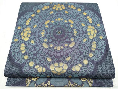 平和屋着物●両面　全通柄袋帯　舞花文　金糸　正絹　逸品　CABN2424hy