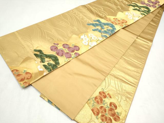 平和屋着物●銀座きしや　六通柄袋帯　流水草花文　金糸　正絹　逸品　CABN2435hy