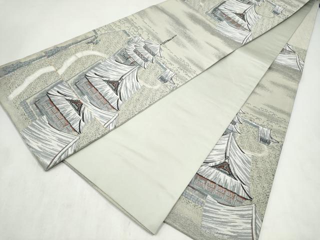 平和屋着物●六通柄袋帯　風景文　銀糸　正絹　逸品　CABN2436hy