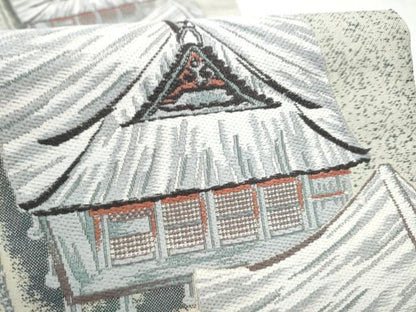 平和屋着物●六通柄袋帯　風景文　銀糸　正絹　逸品　CABN2436hy