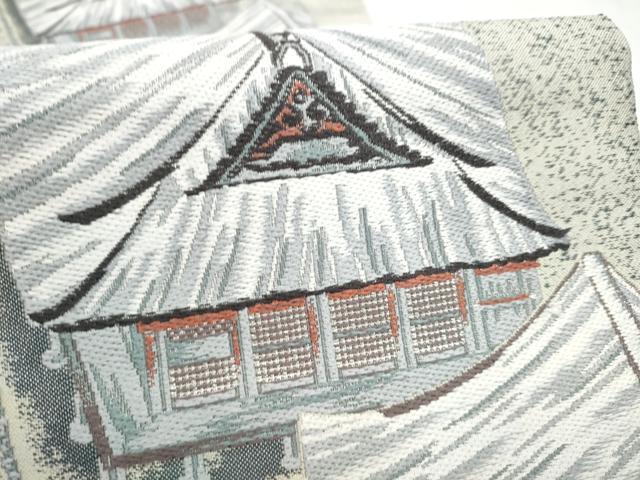 平和屋着物●六通柄袋帯　風景文　銀糸　正絹　逸品　CABN2436hy