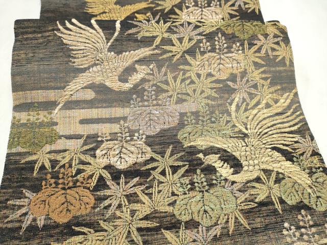 平和屋着物●両面　全通柄袋帯　鳳凰草花文　金糸　正絹　逸品　CABN2438hy